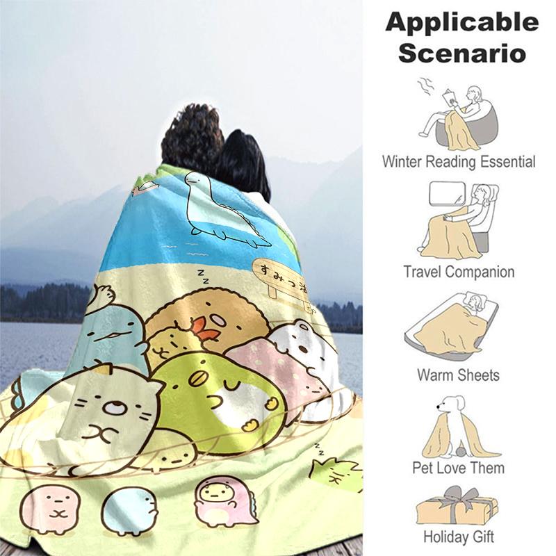 1pc Blanket Sumikko Gurashi2 Print Design, Lightweight Blanket for Sofa, Bed- Soft &Warm, Gift for All Seasons like Christmas, Halloween
