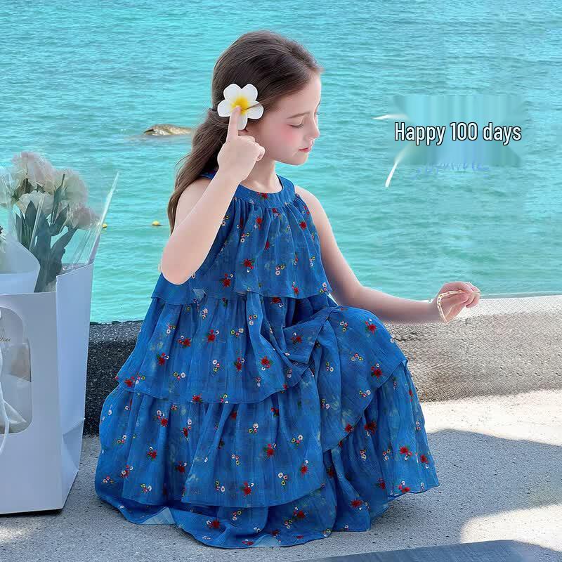 

Girls Floral Halter-Neck Princess Dress 160cm