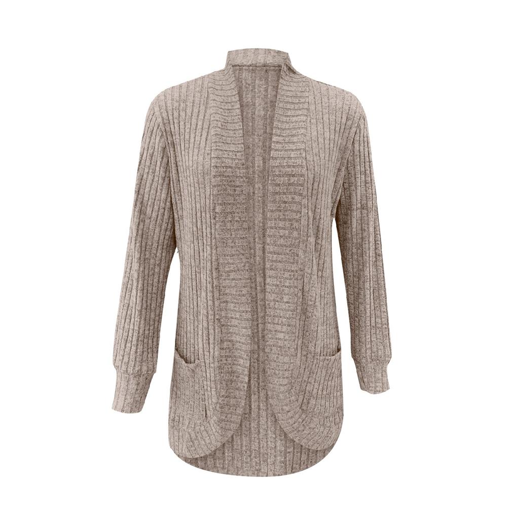 Women Ladies Solid Color Long Sleeve Length Cardigan Sweater Coat Top