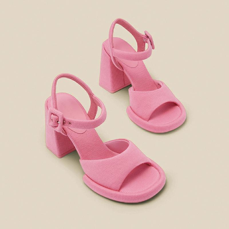 Elegant Temperament Party Thick  High Heels Pumps 2024 New Fashion Exposed Toes Non-slip Printing Women's Sandals Summer