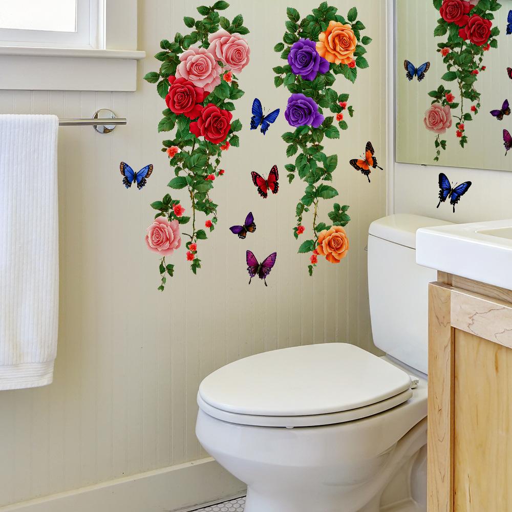 Greenery Flowers Leaves Bathroom Home Background Beautification Decoration Stickers