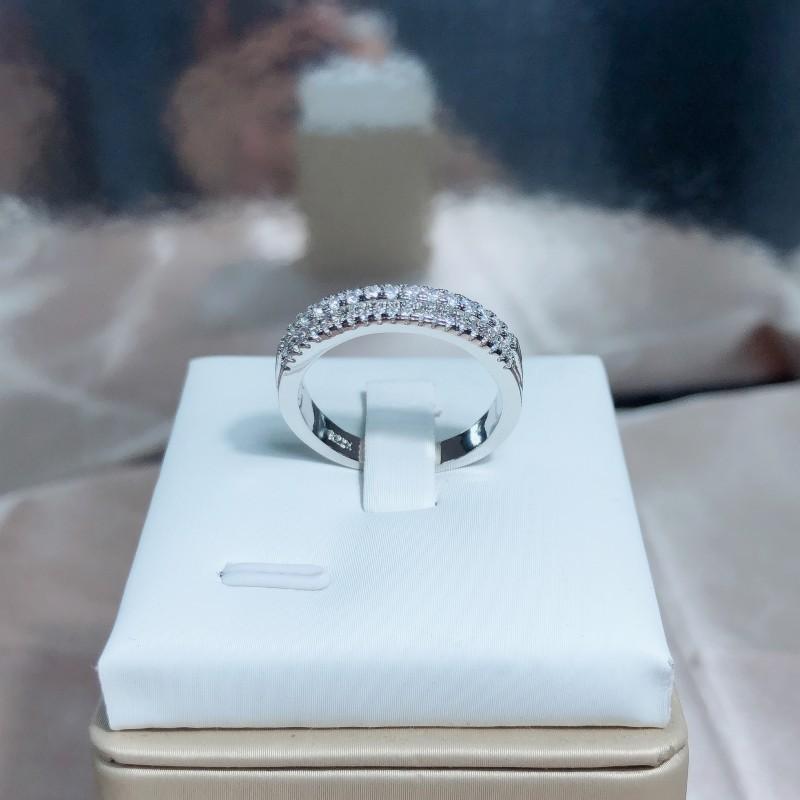 Silver Classic Full Diamond Pair Ring Personality Zircon Three Row Diamond Ring Female Wedding Engagement Valentine's Day