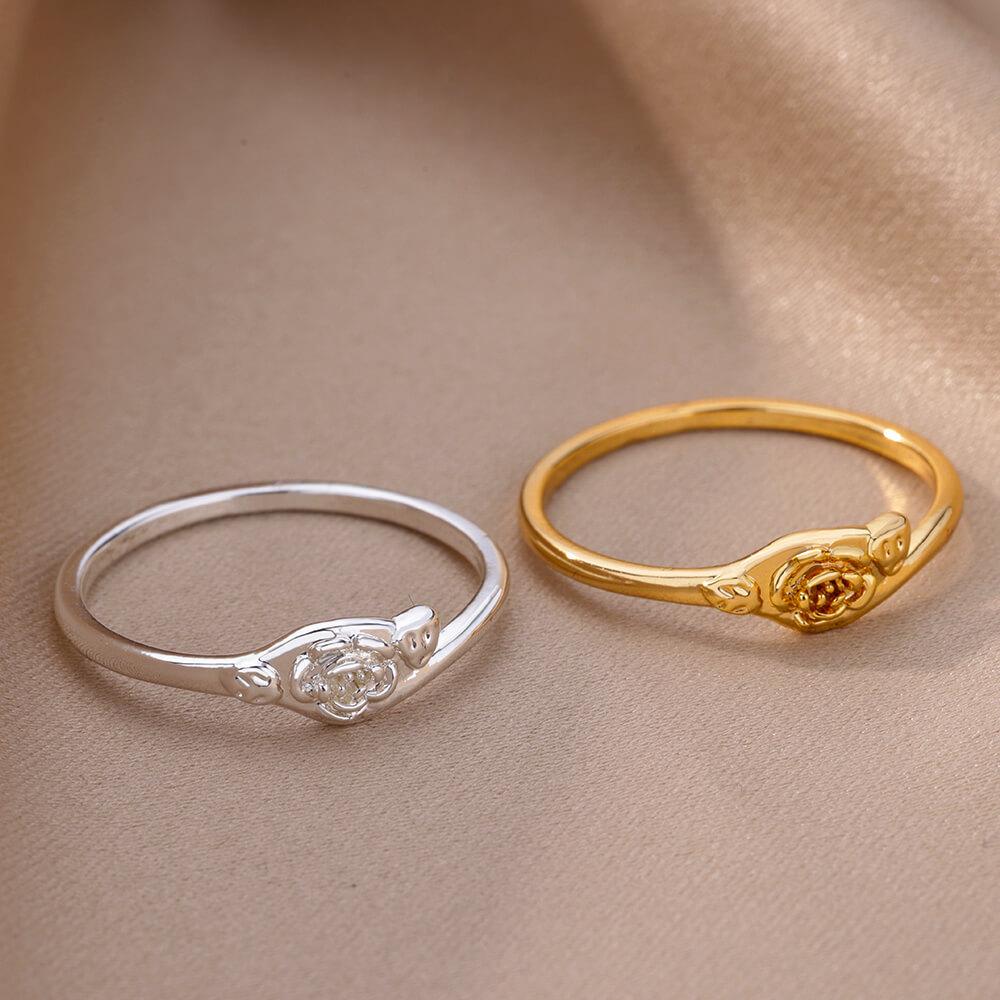 18K Gold-Plated Stainless Steel Geometric Ring, Unisex Jewelry