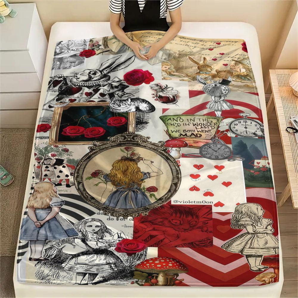 1PC Alice Wonderland Tale Blanket, High quality Comfortable for All Seasons, Home Decor, Warmth and Comfort