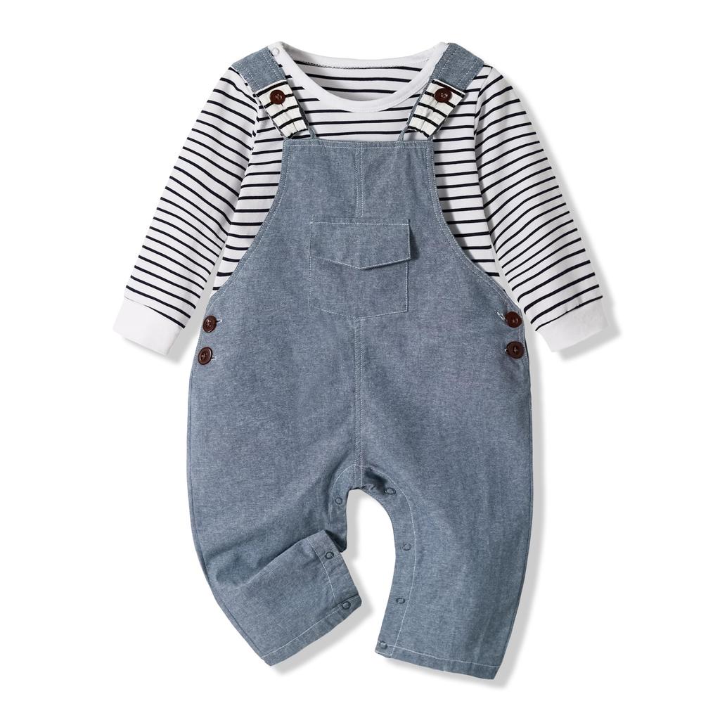 Volunboy Baby Long Sleeve Romper and Overalls Set Cute Dinosaur Perfect for Baby Everyday or as a Gift with Size Boys' Spring/Autumn (2-Piece Set) -