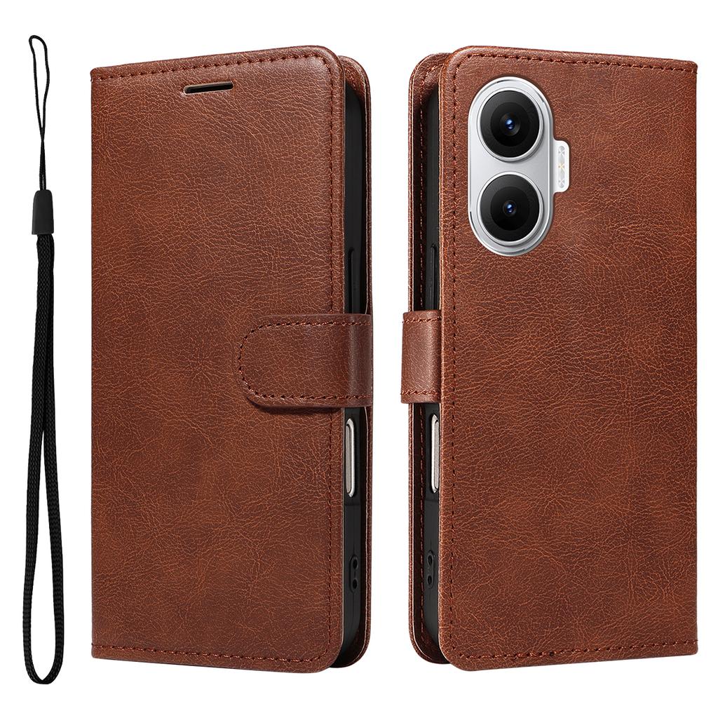 For Xiaomi Poco F7 5G/Xiaomi Redmi Turbo 4 Pro 5G Leather Wallet Case with Strap Solid Color Phone Stand Cover