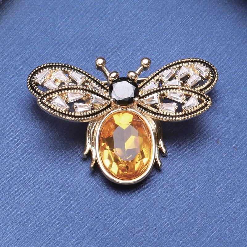 Blucome Big Crystal Bee Brooch Golden Openwork Wings Women Party Clothing Accessories Insect Beetle Brooches