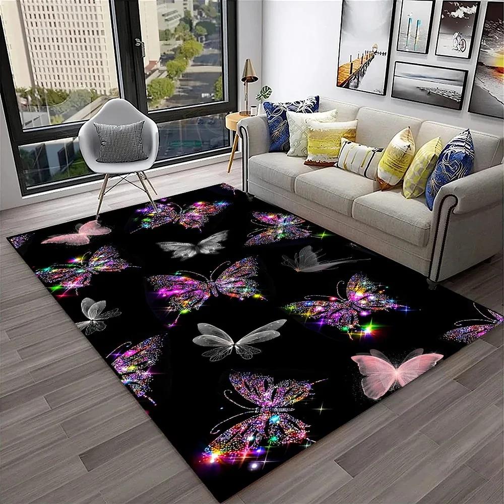 3D Luxury Dream Butterfly Flower Carpet Non-slip Floor Mat for Home Living Room Bedroom Sofa Washable Kid Play Area Decor Rug