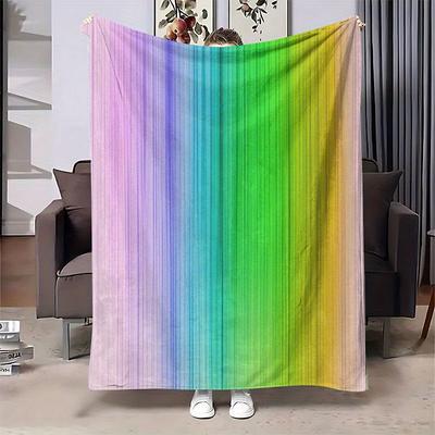 Pastel Rainbow Striped Fleece Blanket Gradient Multicolor Vertical Line Cozy Cover for Living Room Office Rest Camping All