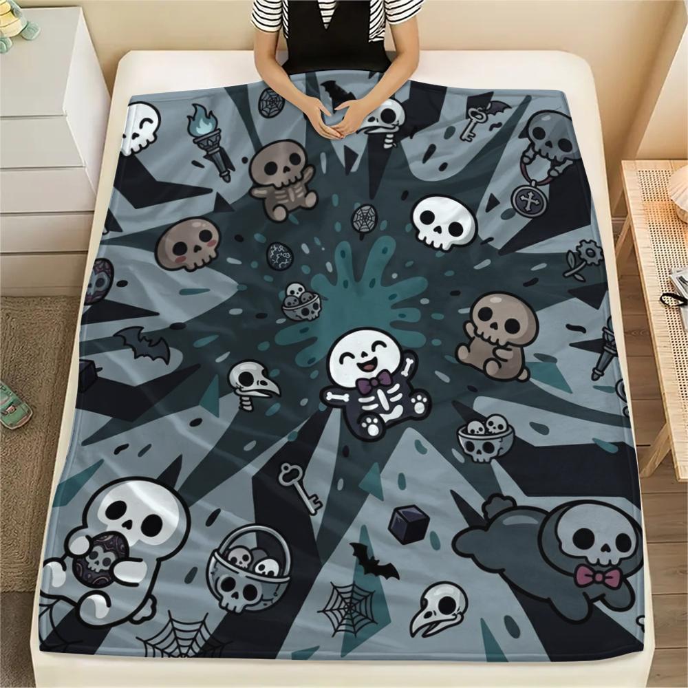 1Pc Skull Print Flannel Blanket, High quality Comfortable for All Seasons, Home Decor, Warmth and Comfort, Perfect for Christmas Gifts W52
