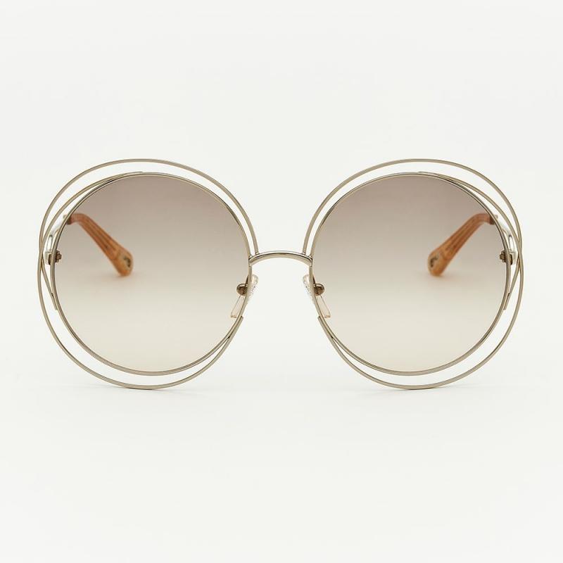 Chloe Retro Mode Großer Rahmen Metall Rund Sonnenbrille Unisex Sonnenbrille Gold CH114SD