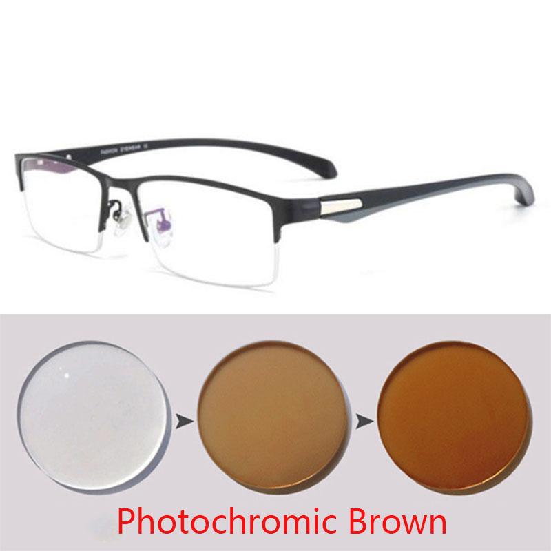 Men Half Metal Frame Photochromic Myopia Eyeglasses Women Chameleon Sun Prescription Glasses -0.5 -0.75 -1.0 -2 To -6