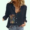 Women Fashion Cotton Linen Long Sleeve Shirt Summer&fall Floral Print Loose Top Ladies Casual Button-up Blouse
