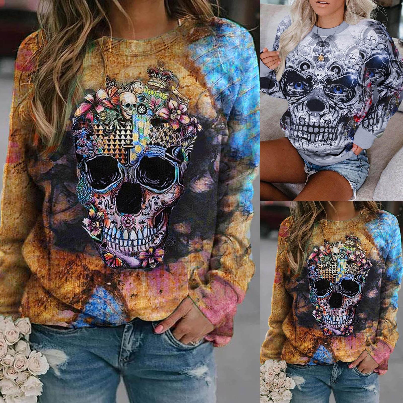 

Woman Casual Print Long Sleeve T-shirts Blouse Loose Top
