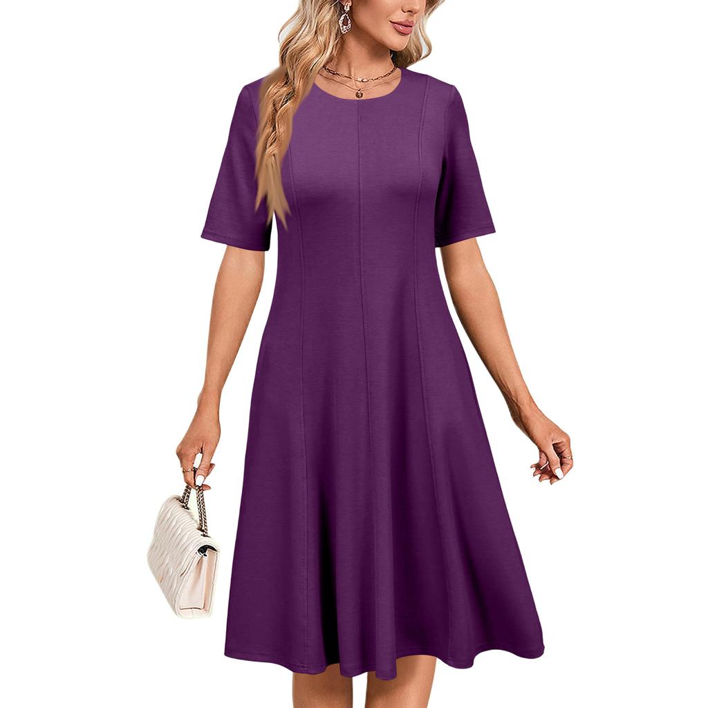 Women's Casual Elegant Short Sleeved Round Neck Dress