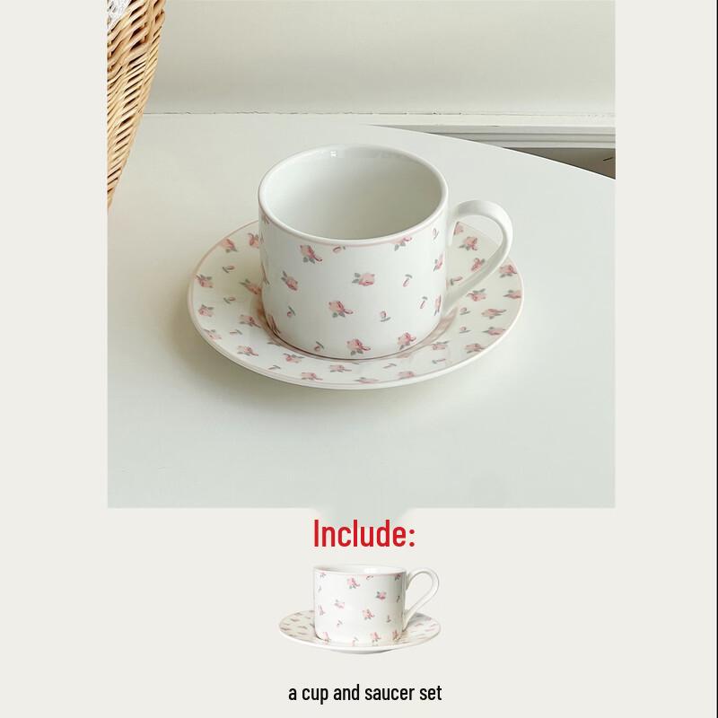 French Vintage Floral Ceramic Coffee Cup & Saucer Set