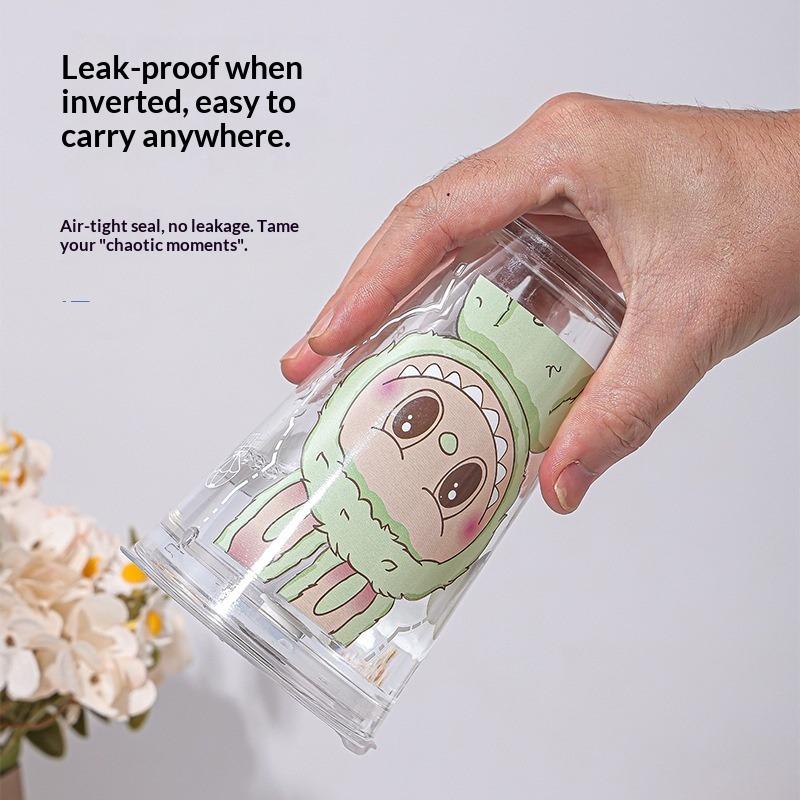 Niedlicher abgestufter Glas-Cartoon-Strohhalmbecher Milchfrühstücksbecher Haushalts-Trinkbecher