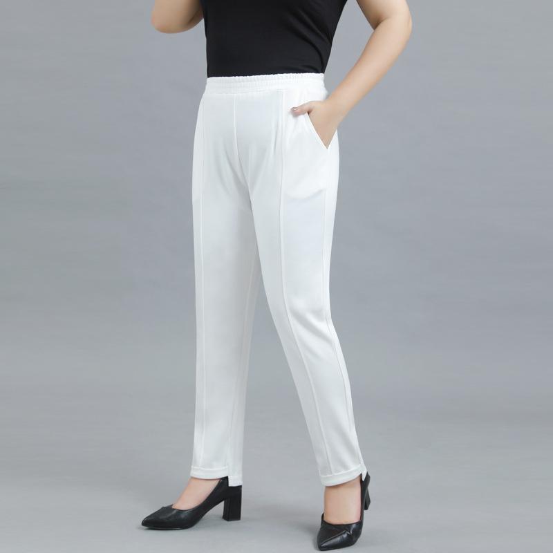 

Большие размеры женские осенние новые прямые облегающие повседневные брюки с высокой талией и эластичным поясом 7XL белый