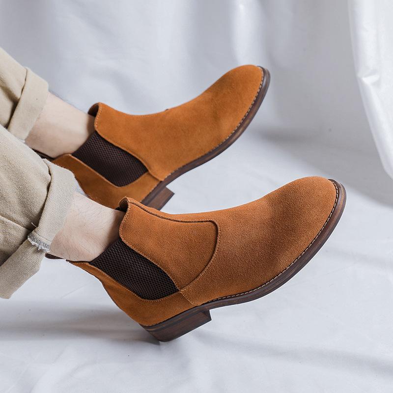 Mens Casual Chelsea Boots Breathable Cow Suede Leather Shoes Party Banquet Dress Cowboy Ankle Boot Spring Autumn Short Botas Man