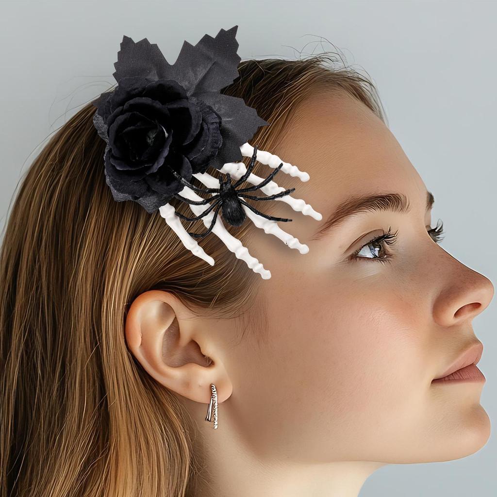 Rose Halloween Black Skull Claw Hair Clip With Spider For Accessories Costume