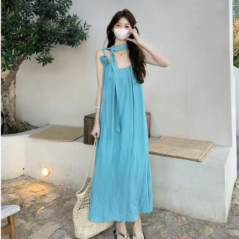 Women's Off-Shoulder Lace-Up Maxi Beach Dress with Spaghetti Straps for Summer 2026