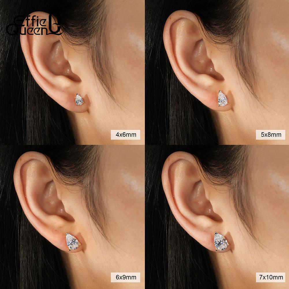 Effie Queen 925 Sterling Silver 8A CZ Stud Earrings for Men Women Shiny Cubic Zirconia Earrings Wedding Party Accessories LZE02