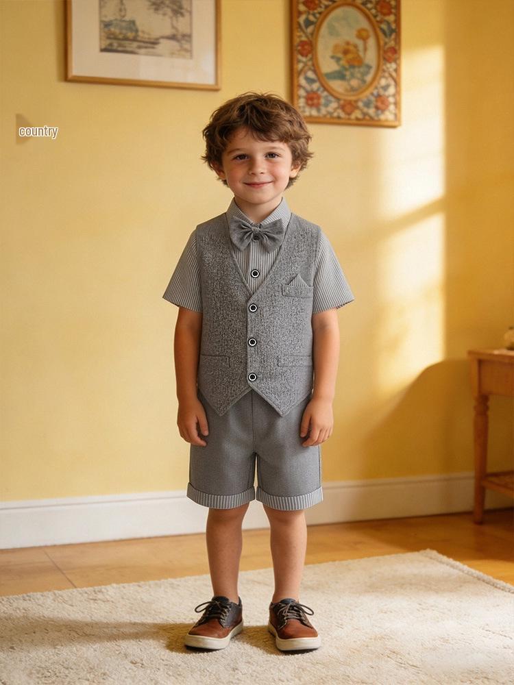 2026 Summer Boys' Three-Piece Set: Short-Sleeved T-shirt, Shorts & Vest - Children's Gentleman Outfit