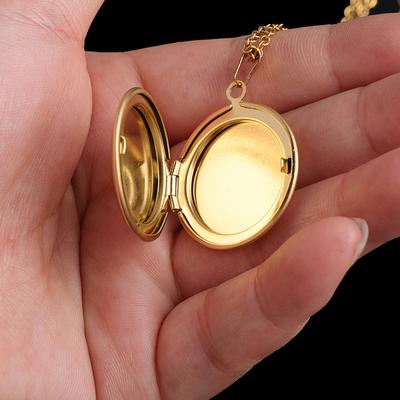 Stainless Steel Photo Locket Necklace 3 Colors Open Round Pendant Necklaces