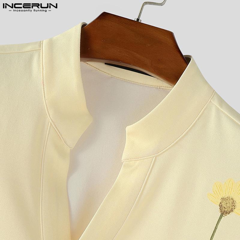 INCERUN Oversized Casual Men Lapel Short Sleeve Print Buttons Shirts