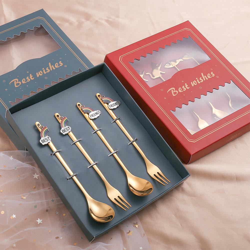 HANYANG Tableware Set Creative Spoon Round Spoon Stirring Spoon Gift Set Ice Spoon Fruit Fork Gift Set