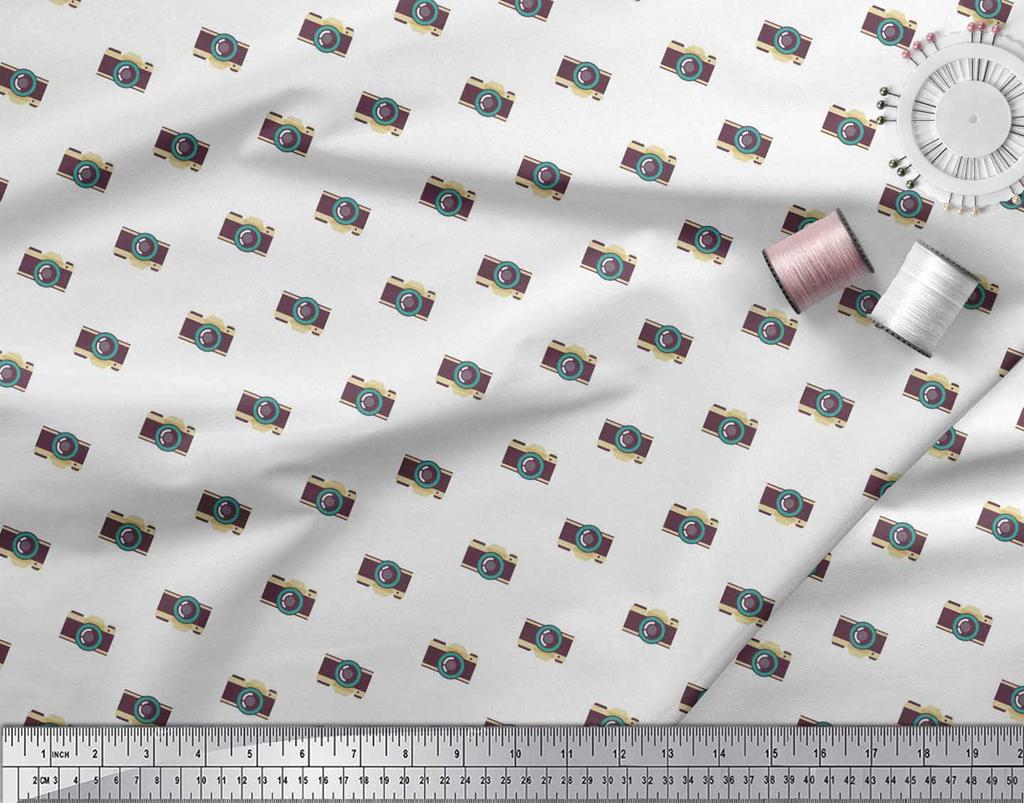 Soimoi Japan Crepe Satin Fabric Camera Shirting Fabric Prints By Metre 42 Inch