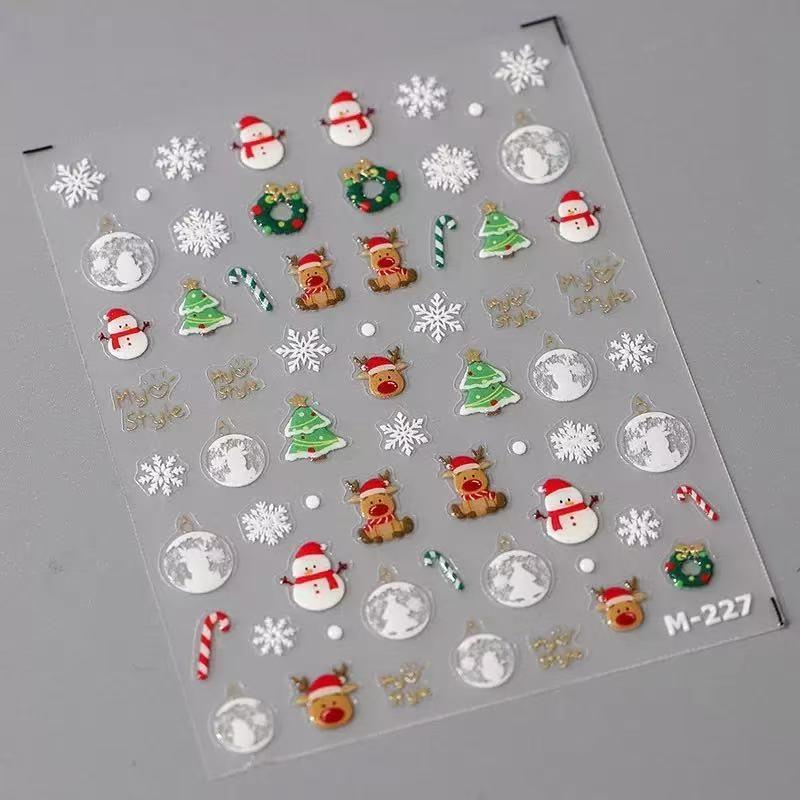 Cute Animals Bear Dog Cake Sweet Cherry Grid Bowknot Star Line Fruit Relief Self Adhesive Nail Art Stickers 5D Manicure Decals