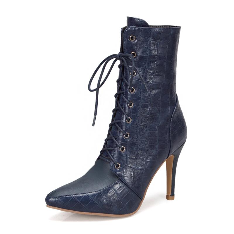 Sexy Women Boots Lace-Up Pointed Toe Pump Boots Women High Heel Shoes for Winter Custom Ladies Ankle Boots botines mujer WSH3681
