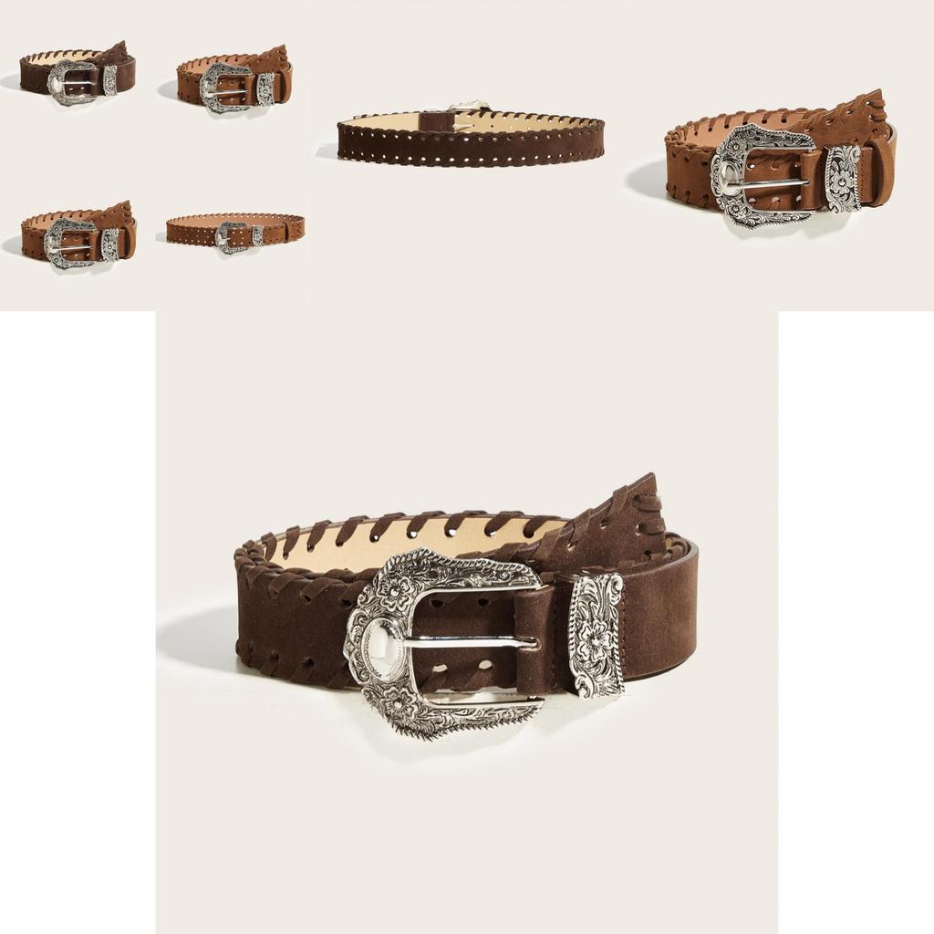 Fashionable Carved Metal Buckle Women Casual Suede Waist Belt For Women