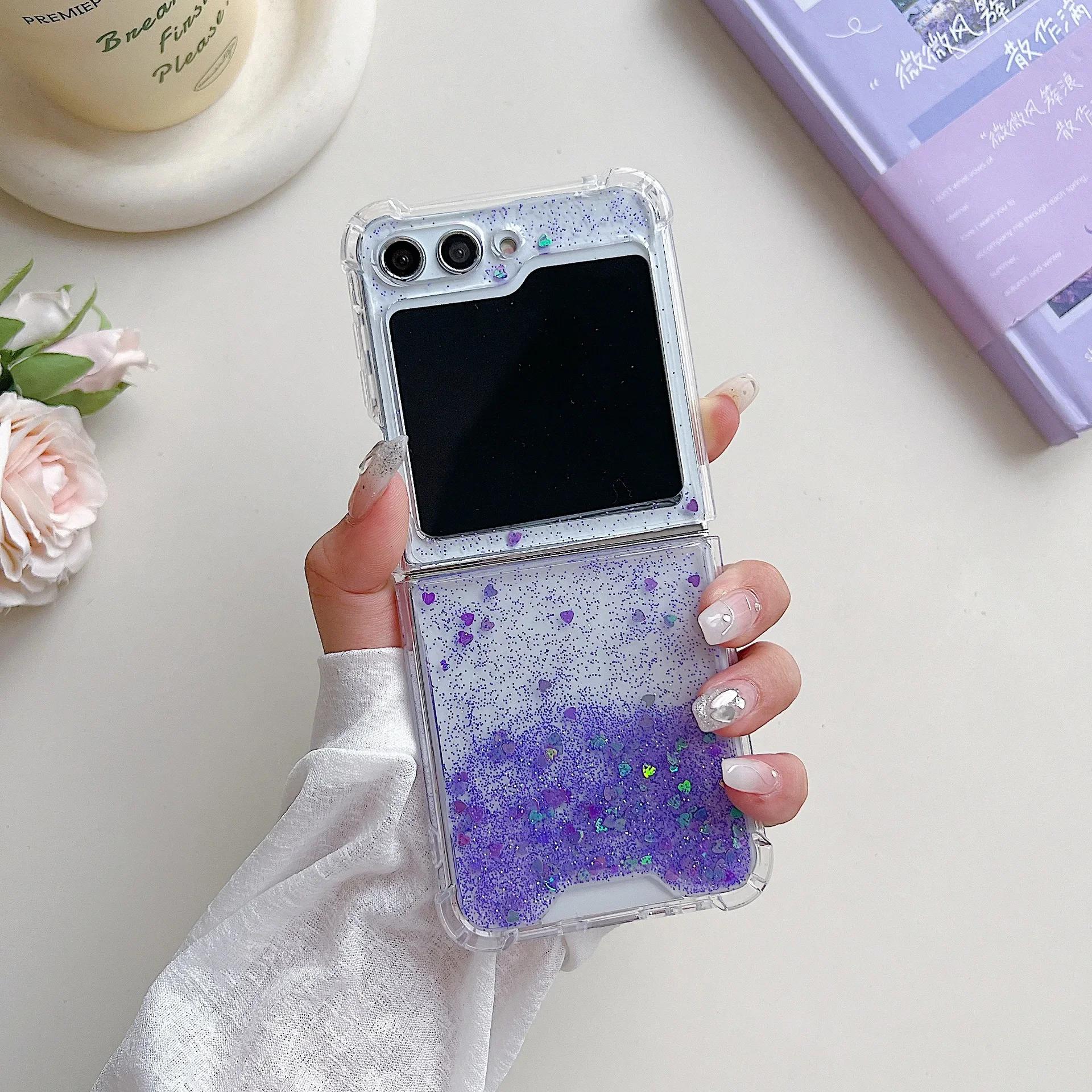 

Чехол для Samsung Galaxy Z Flip 6 5 4 3 Прозрачный силиконовый градиентный чехол с эффектом дрейфующего песка, ударопрочная защитная задняя крышка с четырьмя углами for Z Flip 6