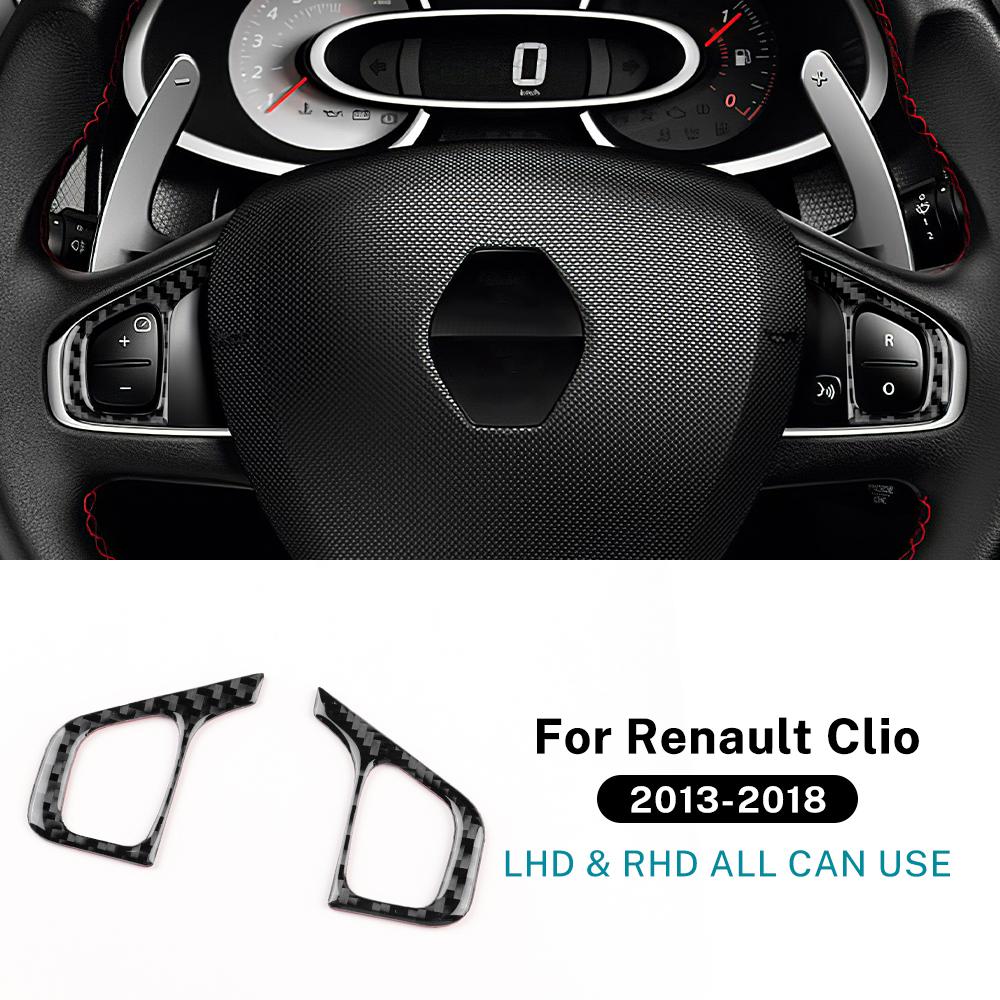 For Renault Clio 3 2013 2014 2015 2016 2017 2018 Real Soft Carbon Fiber Sticker LHD RHD Car Steering Wheel Button Frame Trim