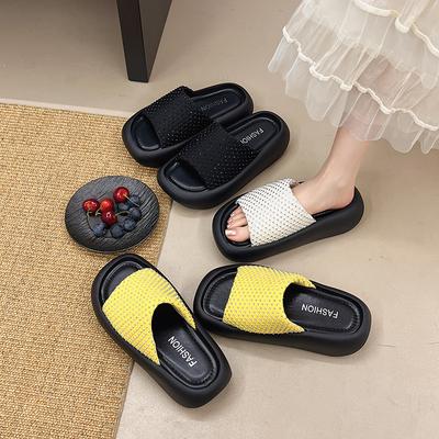 2025 Summer Muffin Thick-bottomed Cool Slippers New Cross-strap Fashionable Soft Bottom with Skirt Beach One-word Slippers Women