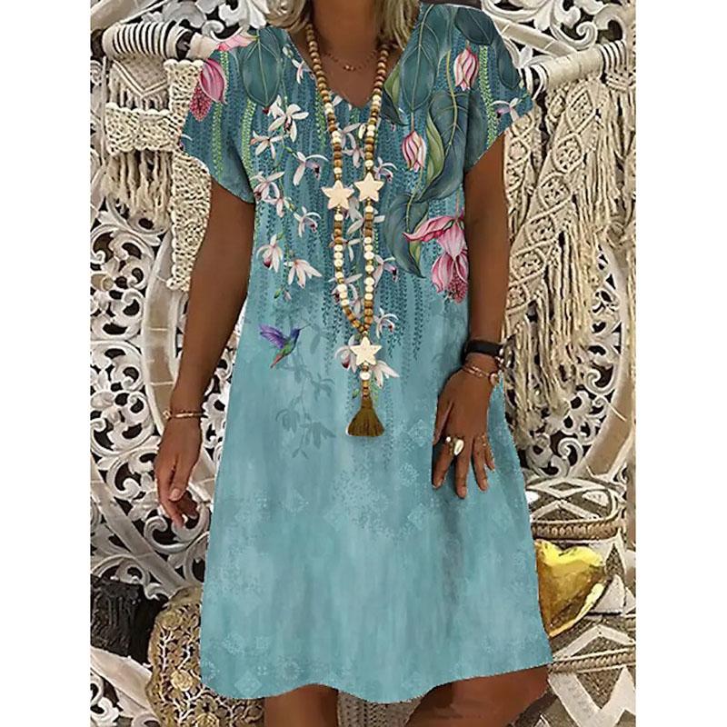 Mujer A Line Vestido Largo De La Rodilla Vestido Manga Corta Floral Verano  V Cuello Casual Suelto comprar a buen precio — entrega gratuita, reseñas  reales con fotos — Joom