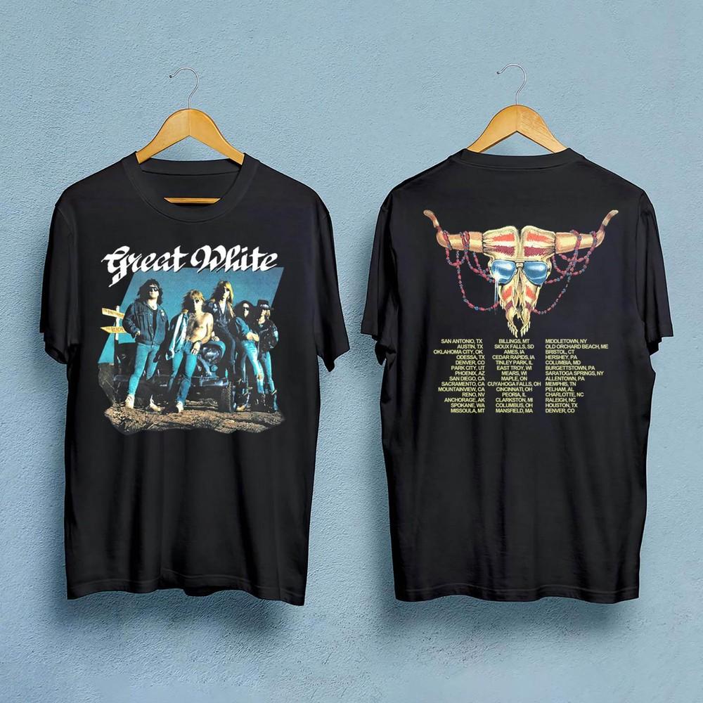 Футболка Great White 1991 Hooked Tour, Винтажная футболка унисекс группы Great White Hard Rock 1991 года XL