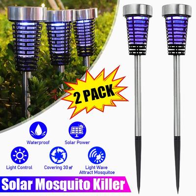 Luz solar com lâmpada assassina de mosquitos, 2 pacotes de luz para gramado de jardim, luz led movida a energia solar, repelentes de insetos e pragas de jardim