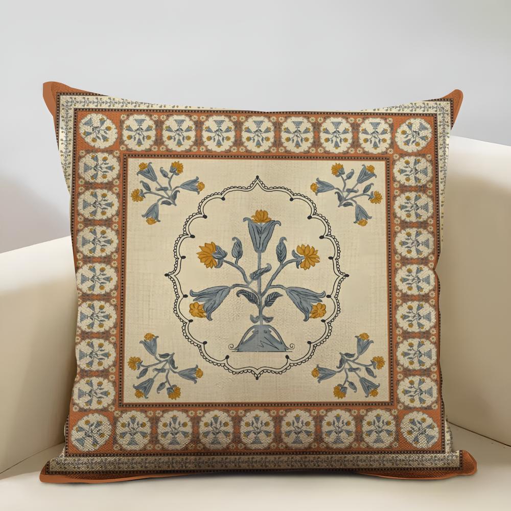 Retro Roman Pattern Cushion Cover Natural Linen Organic Fabric Double-Sided Printing Sofa Home Decor Gift Pillow Cover