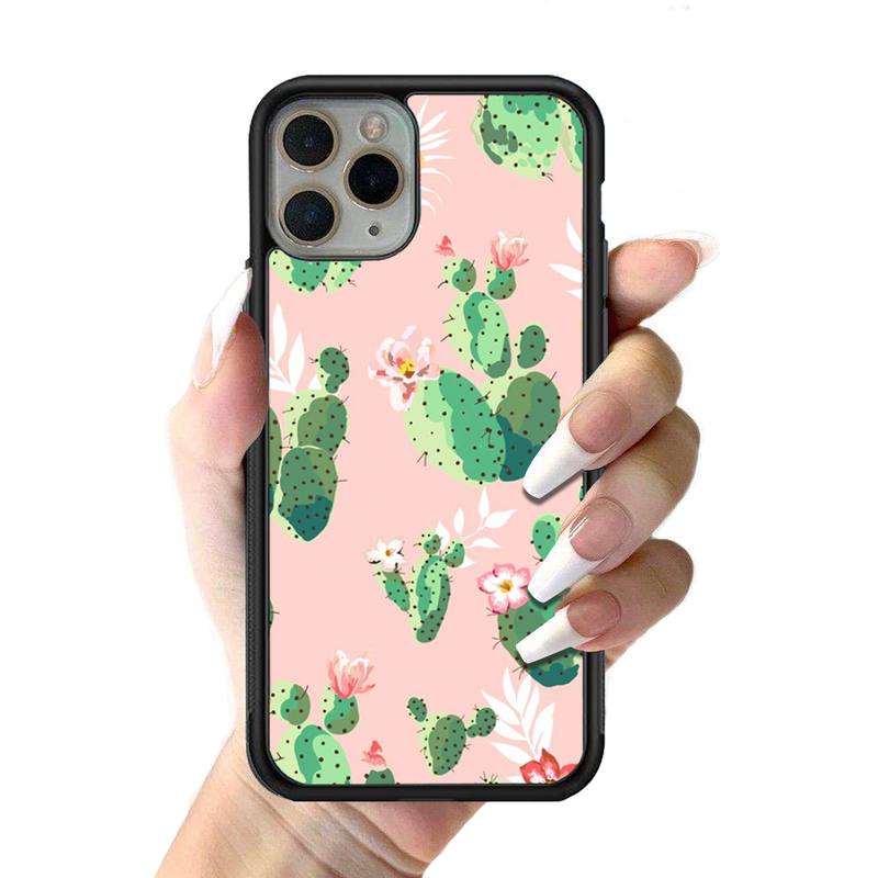 YNDFCNB Plant Cactus Phone Case Silicone PC+TPU Case for iPhone 11 12 13 Pro Max 8 7 6 Plus X SE XR Hard Fundas