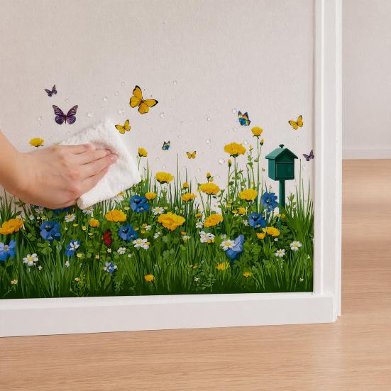 Self-Adhesive Wall Stickers Green Grass Wall Corner Stickers Flowers Butterflies Baseboard Skirting Line
