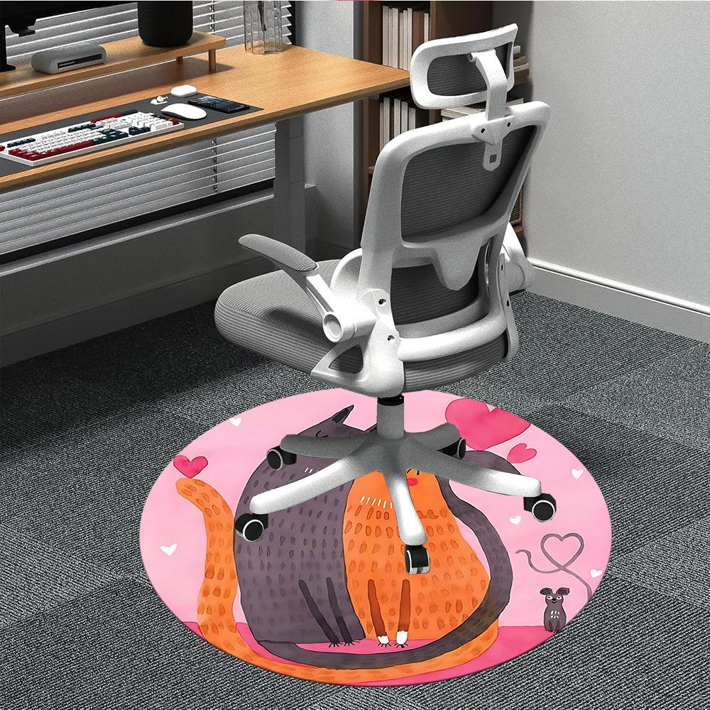 

1pc Cats Love Office Round Area Rug, Indoor Mat Suitable ForOffice, Under Office Chairs Bedroom Living Room Home Decor T198 80cm by 80cm