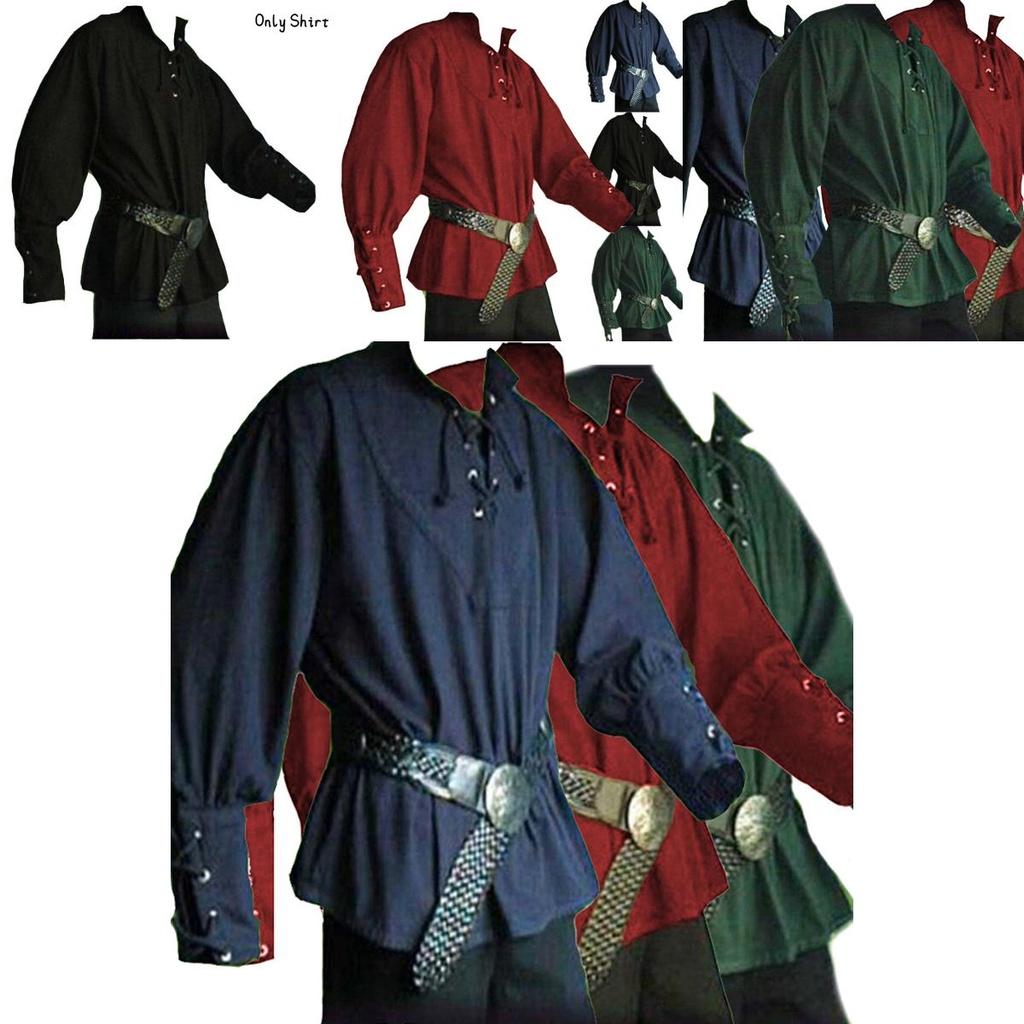 Men's Vintage Loose-fitting Shirt With Retro Stand Collar And Tie Belt