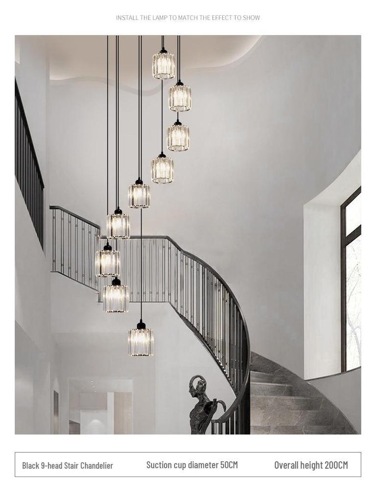 Crystal Stairway Chandelier for Duplex Loft and Villa Living Rooms