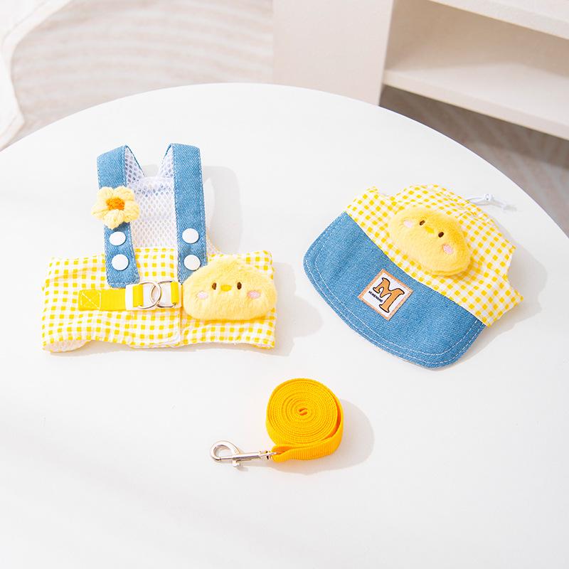Pet leash set, harness, cat hat, dog clothes, outdoor dog leash, small dog hat, sunshade, cute