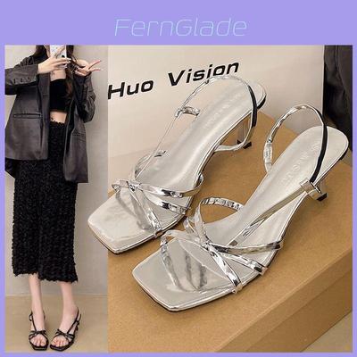 Elegant Summer Open Toe Sandals With Cross Straps For Women In Black Nude Silver