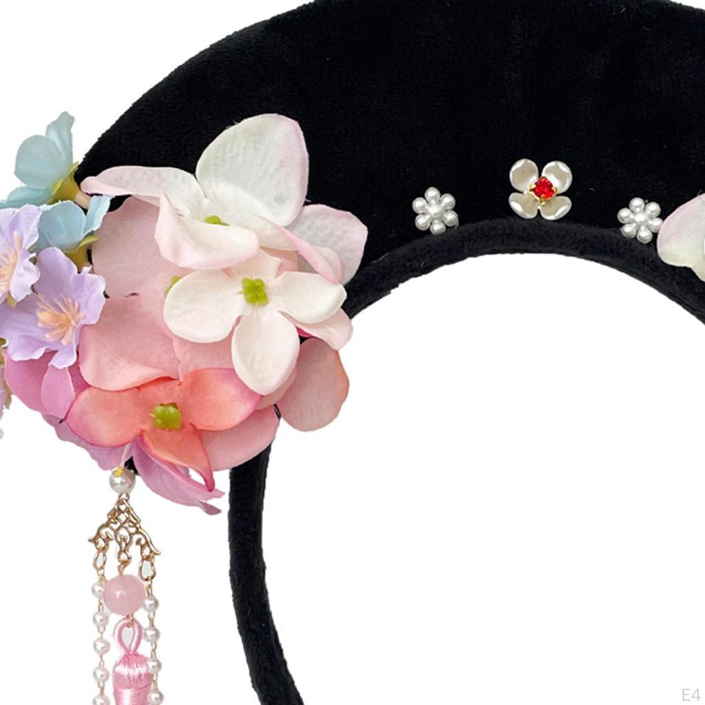 Čínská pokrývka hlavy pro děti s květinovým obručem do vlasů pro kostýmy večírkové fotografické rekvizity