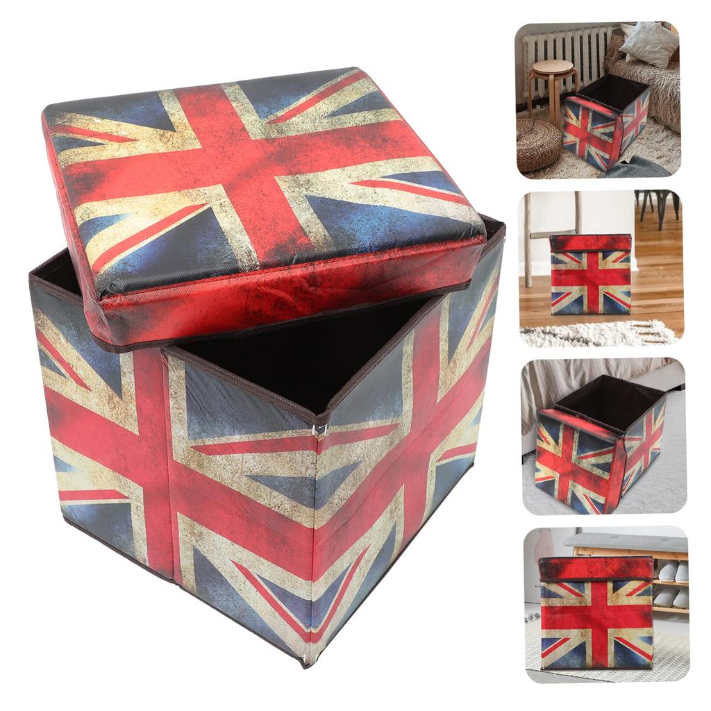 ABOOFAN Flag Storage Box, British Flag Ottoman, Storage Stool, Storage Chest, Footrest, Folding Step Stool, Footstool with Storage, Kids Toy